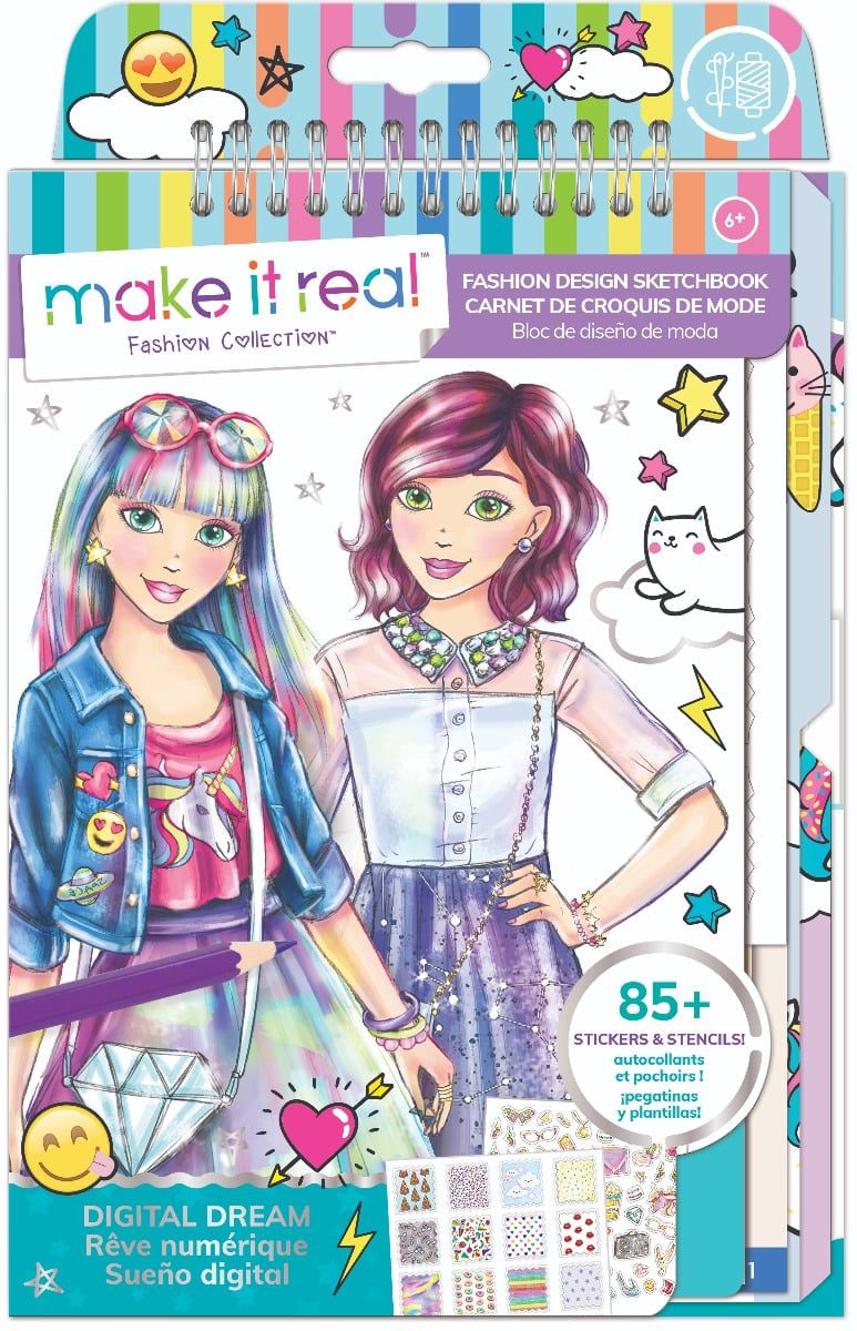 Caiet designer vestiar Make It Real - Set incepatori cu sabloane si autocolante