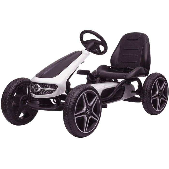 Go Kart Mercedes pedale 3-9 ani roti cauciuc scaun reglabil centura alb