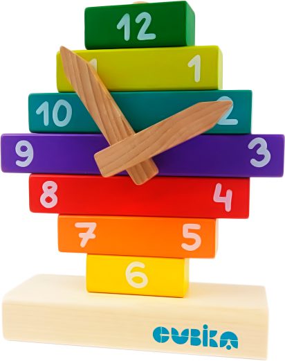 Jucarie educativa din lemn Cubika - Ceas interactiv pentru invatarea orei