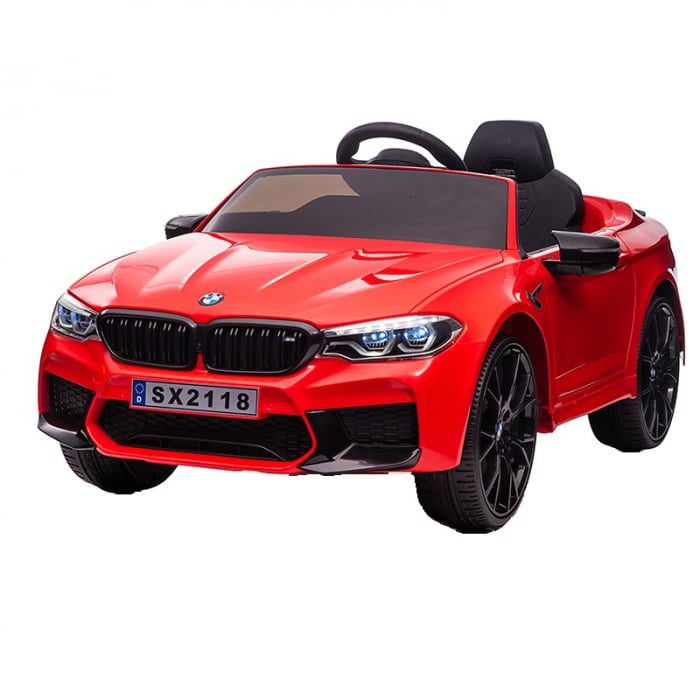 Masinuta electrica copii Bmw M5 Competition 12V rosie cu roti moi si scaun tapitat
