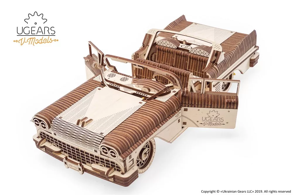Puzzle Mecanic 3D Ugears Auto-Cabriolet VM-05 Cu Piese Din Lemn Pentru Adulti