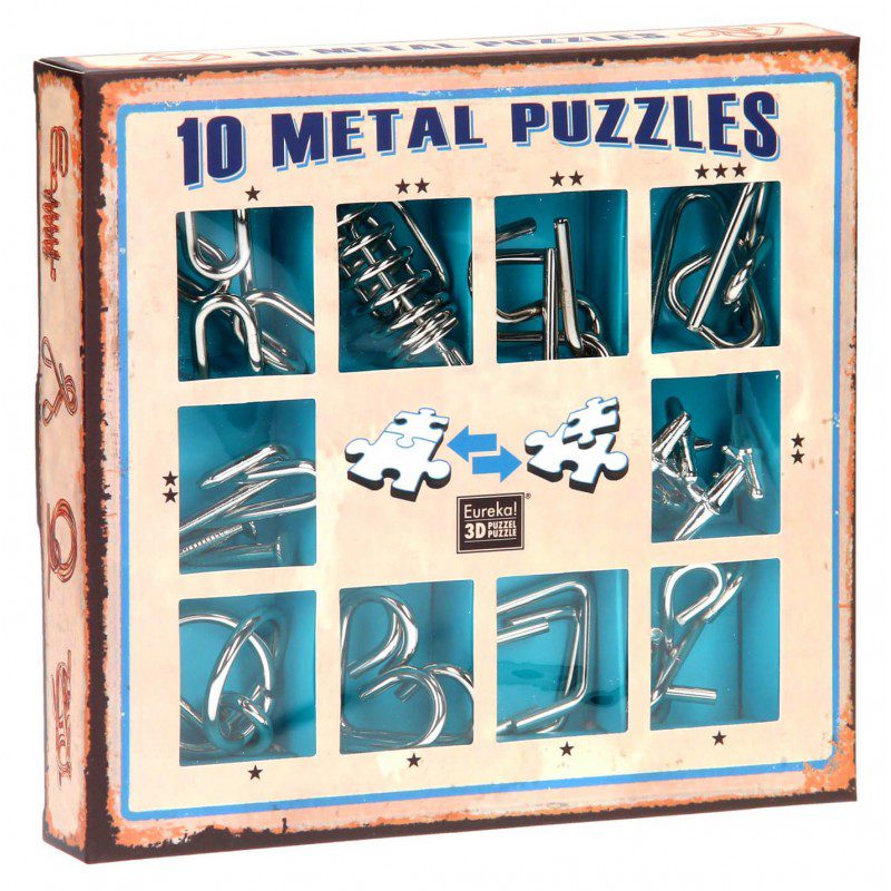 Set 10 Puzzle-uri 3D Metalice Eureka Dificultate Graduala (Incepator