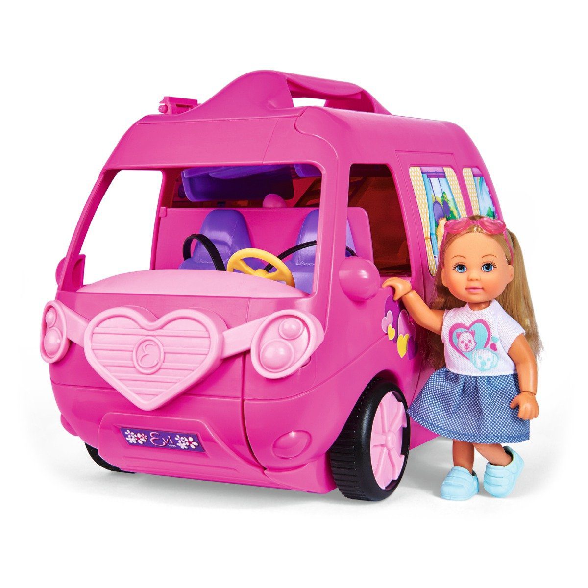 Set Papusa Evi Love cu Rulota Roz si 40+ Accesorii Vacanta