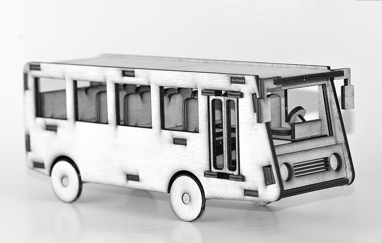 Macheta Autobuz din Lemn U-Deco Kit Asamblare Dificultate Medie