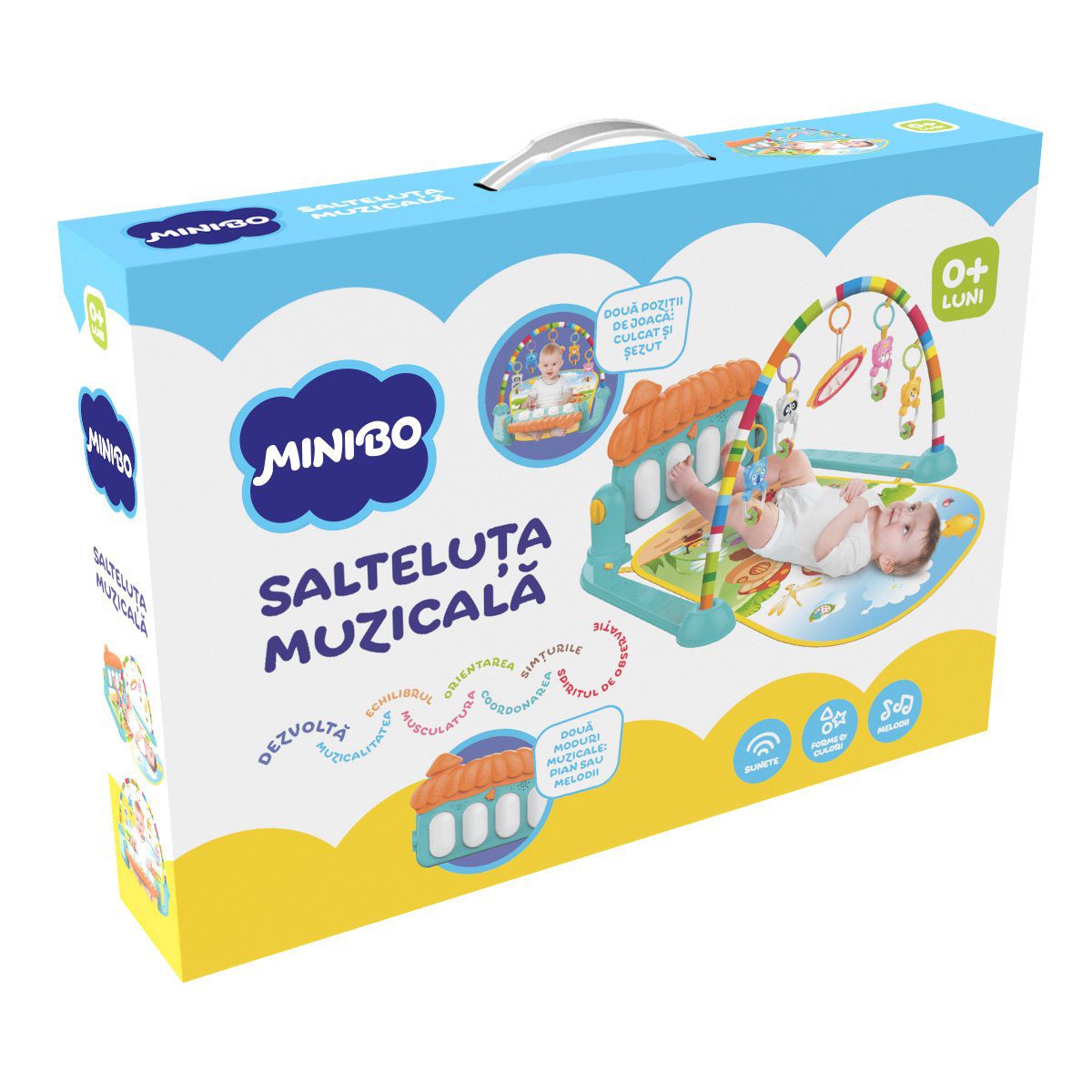 Minibo Salteluta Muzicala - Jucarie Activitate Bebelusi Stimulare Muzica Miscare