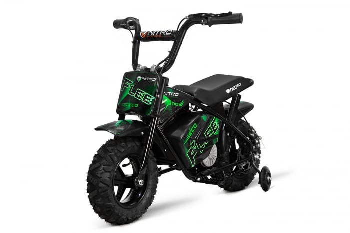 Motocicleta electrica Nitro Eco Flee 300W roti ajutatoare copii verde