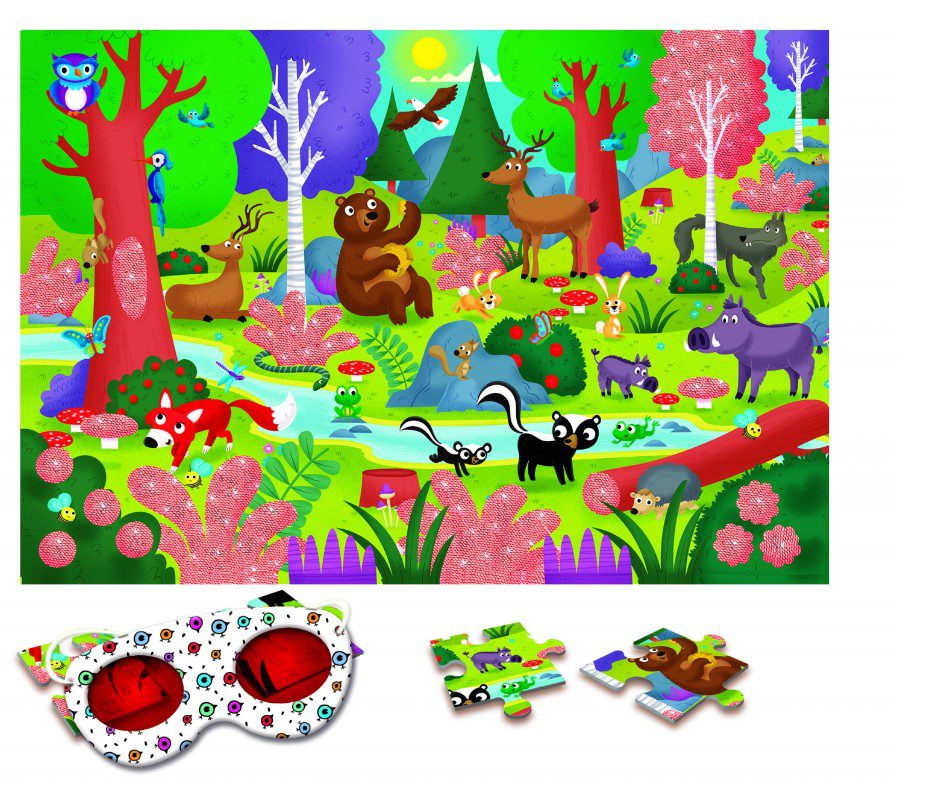 Puzzle Ludattica Padurea 24 Piese Carton Gros cu Ochelari Speciale Detectie Secrete
