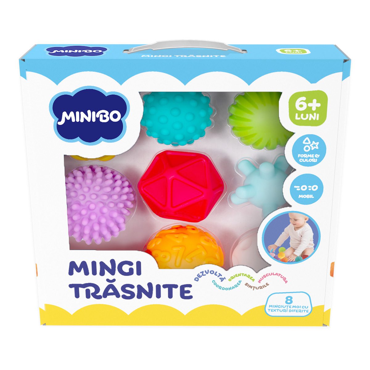 Set 8 Mingi Minibo Explorare Senzoriala Jocuri Educative 1+ Ani