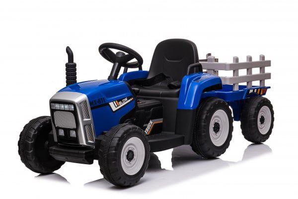 tractor electric copii kinderauto bj-611 12v cu remorca si telecomanda roti eva albastru