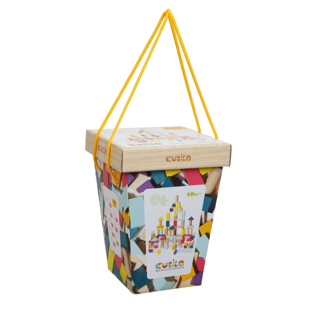 Set constructie 50 piese Cubika din lemn ecologic pentru copii